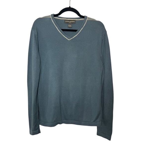 Banana Republic Men’s Medium Blue Sweater V-Neck Knit Cotton - Picture 1 of 5